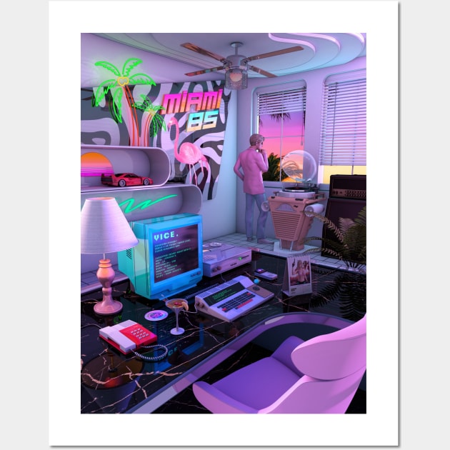 Synthwave Miami 85 Wall Art by dennybusyet